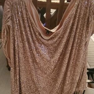 Sequin Draped Cowl Neck Women's Top - Rose Gold